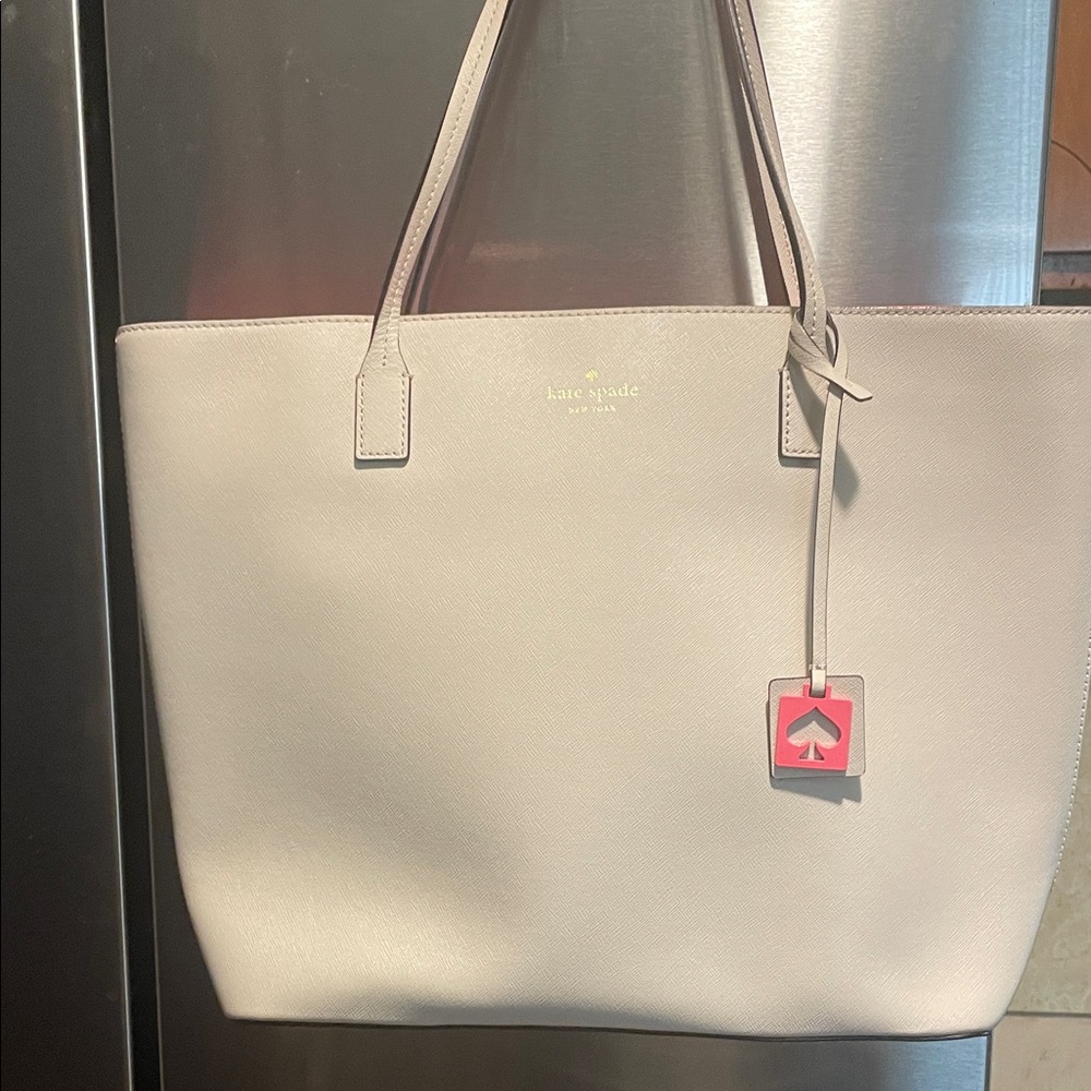 kate spade Cream/Blush Saffiano Leather Tote with Charm